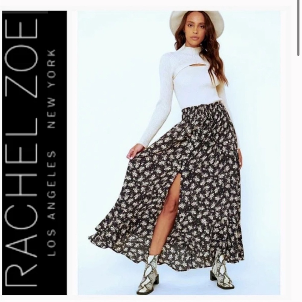 Rachel Zoe Black/White Floral Button Front Ruffled Maxi Skirt Sz XL NWT